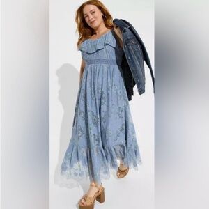 Torrid Light Blue Two Tone Floral Lace Maxi Dress